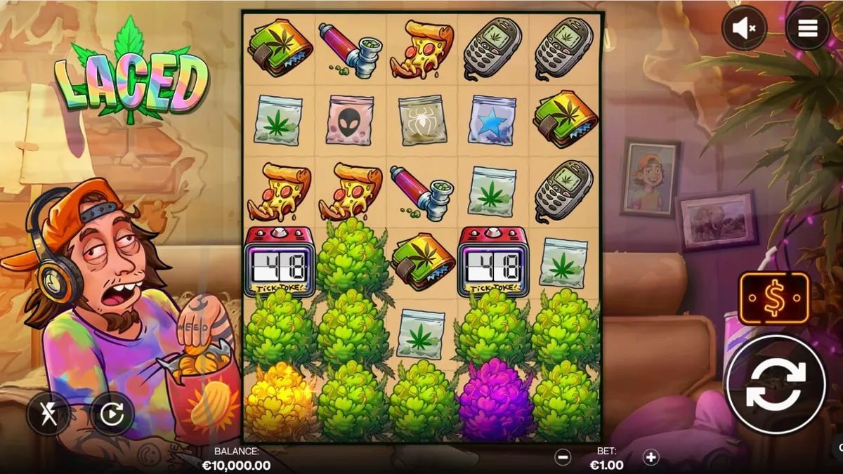 Interface do jogo Laced com elementos visuais de cultura urbana e mecânicas de bônus